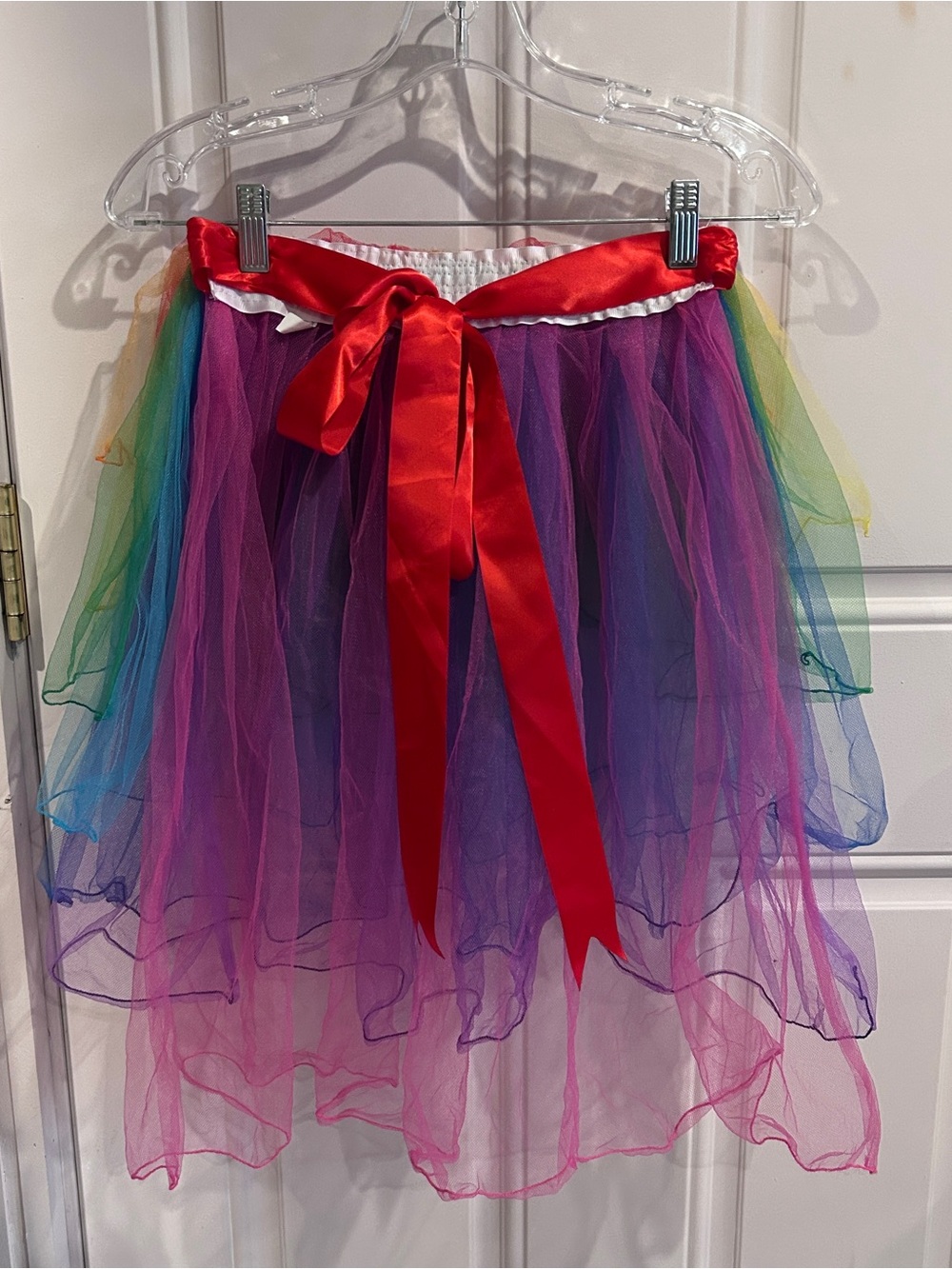 Purple Rainbow Tulle Skirt with Red Satin Bow